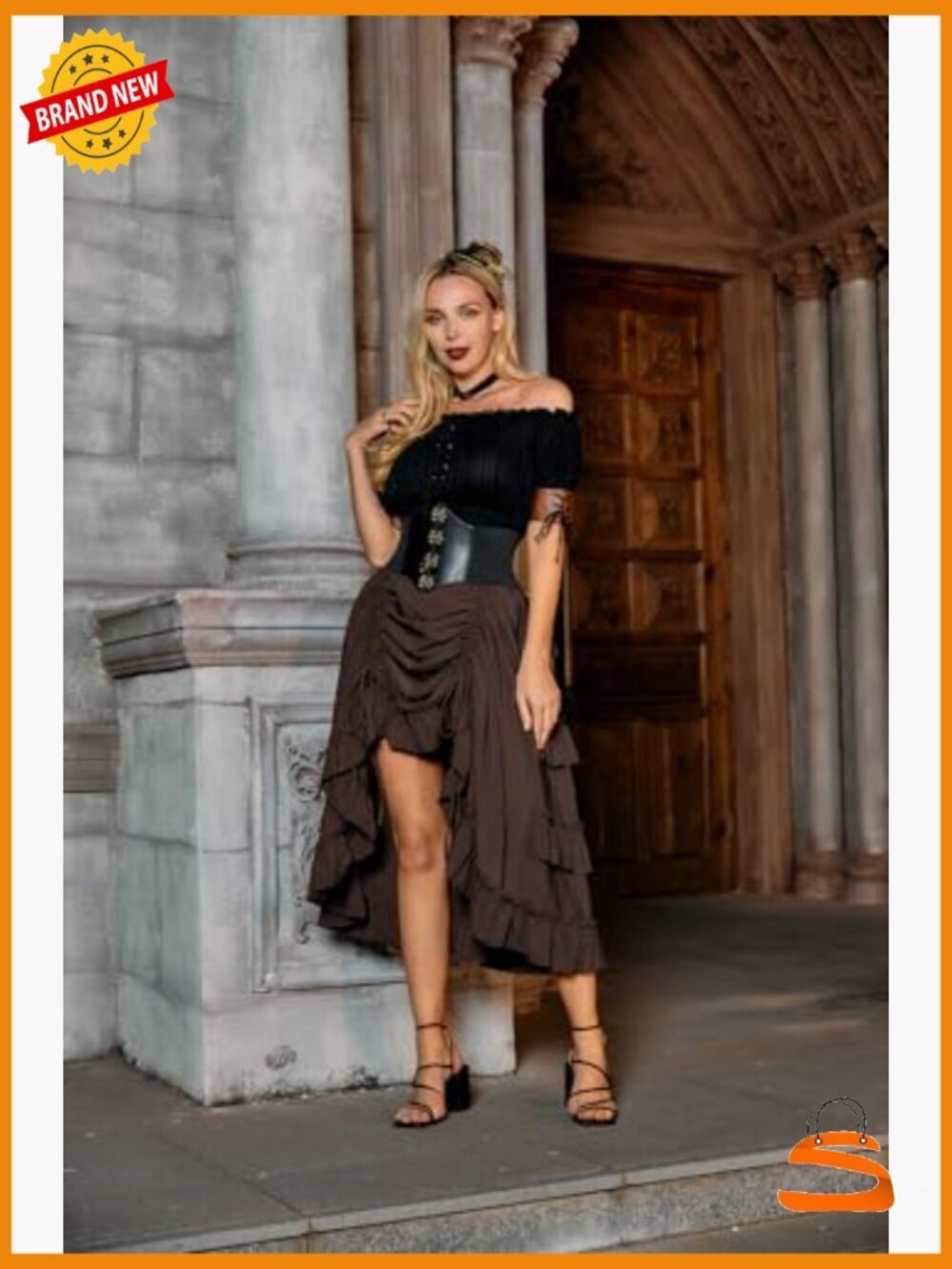 Women's Steampunk Gothic High-Low Bustle Skirt Renaissance Summer Victorian - Picture 2 of 7
